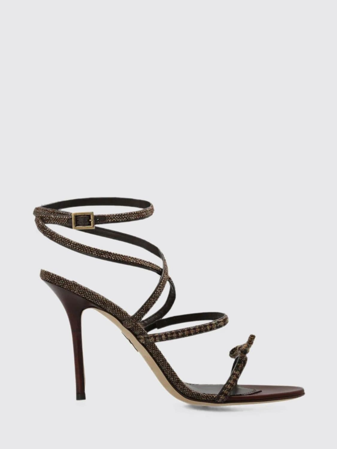 Dsquared2 Prince of Wales Wool Sandals with Stiletto Heel and Bow