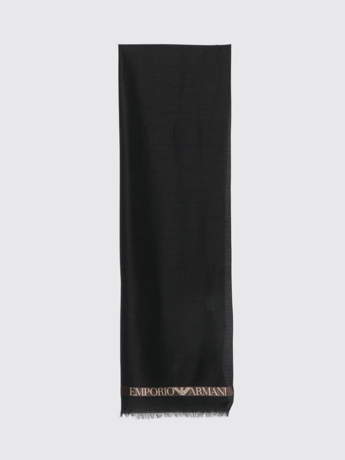 Emporio Armani Virgin Wool Scarf with Contrast Logo and Fringes · OS