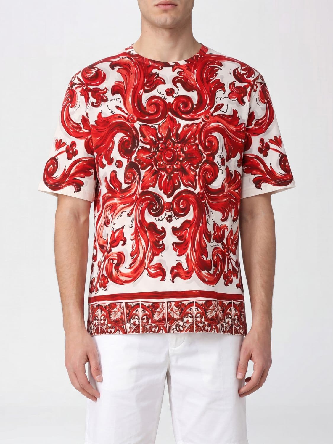 Dolce & Gabbana All-Over Majolica Print Cotton Crew-Neck T-Shirt