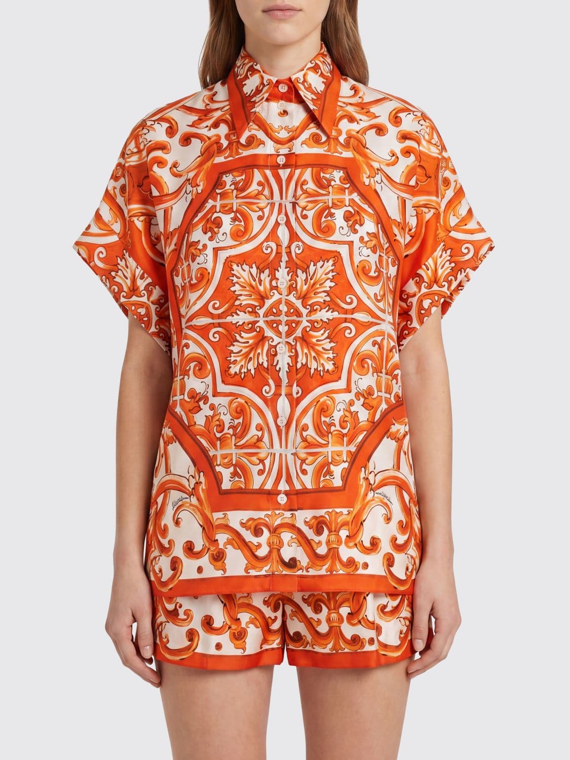Dolce & Gabbana Majolica Print Short-Sleeved Silk Bowling Shirt