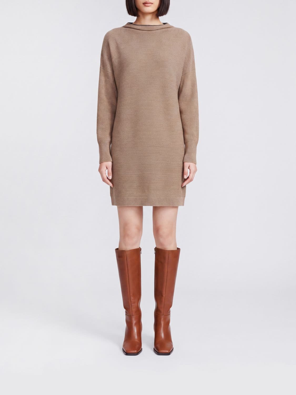 Brunello Cucinelli Wool, Cashmere and Silk Knit Mini Dress with Monili Embroidery