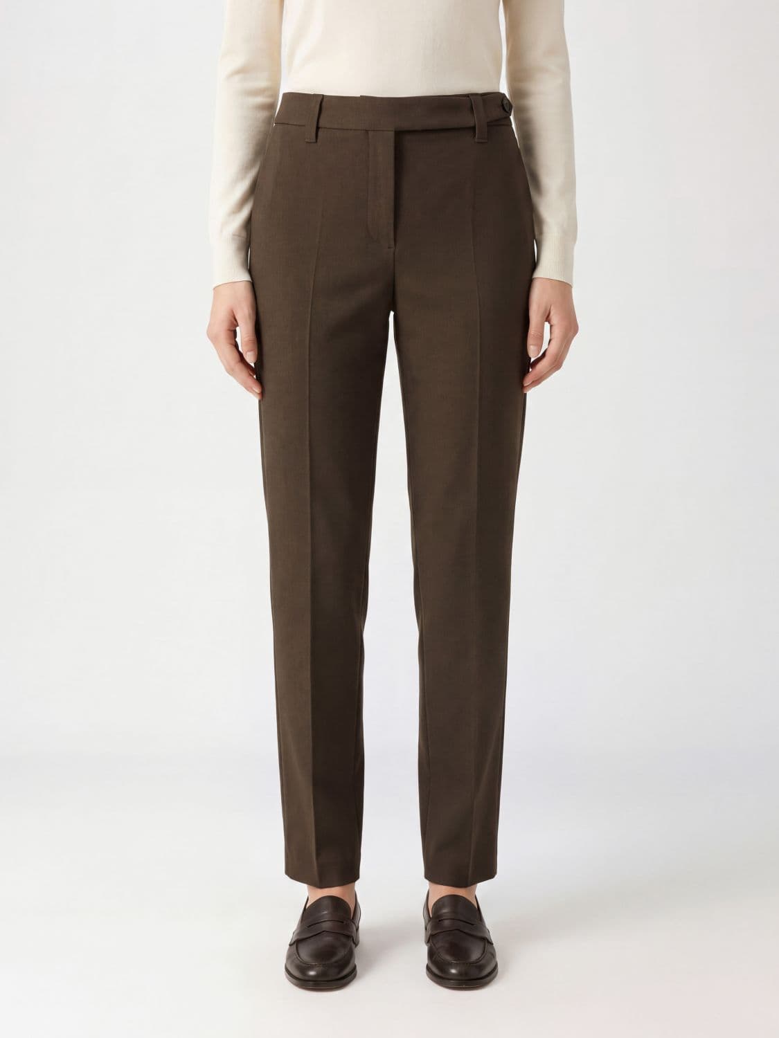 Brunello Cucinelli Slim Fit Stretch-Virgin Wool Trousers with Monili Embroidery