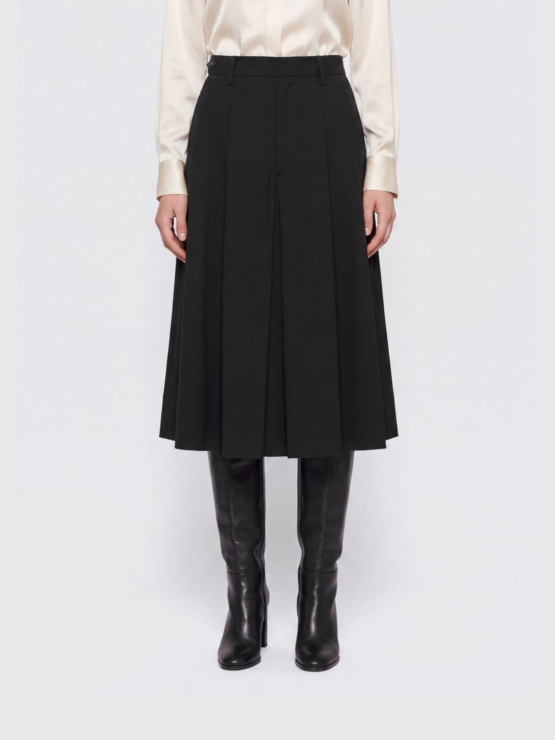 Brunello Cucinelli High-Waisted Wool-Blend Full Midi Skirt with Monili
