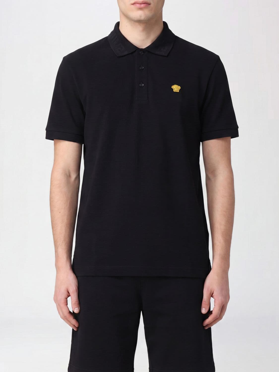 Versace Medusa Logo Cotton Polo Shirt with Ribbed Collar