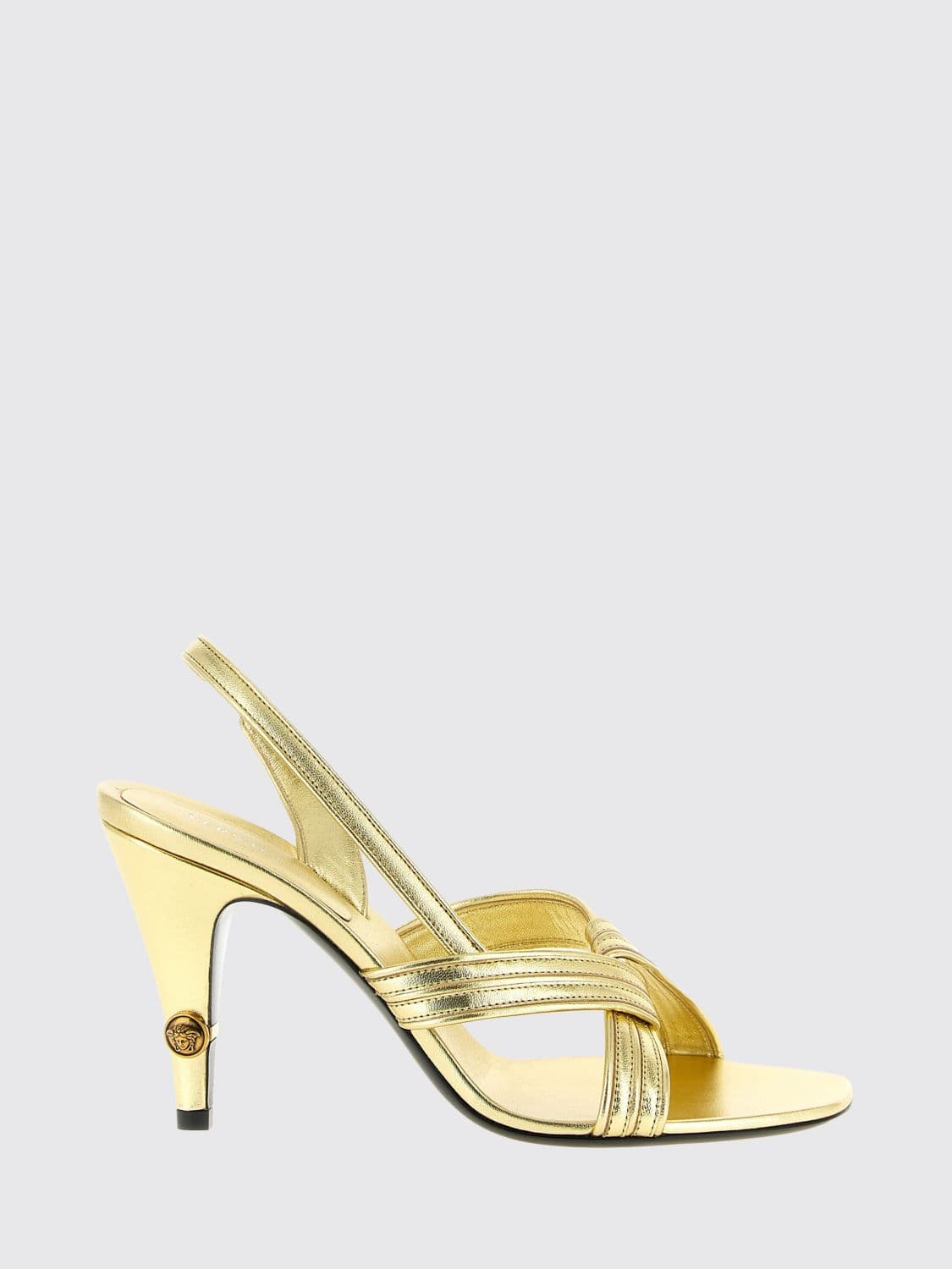 Versace Gianni Laminated Nappa Leather Slingback Sandals with Medusa Logo