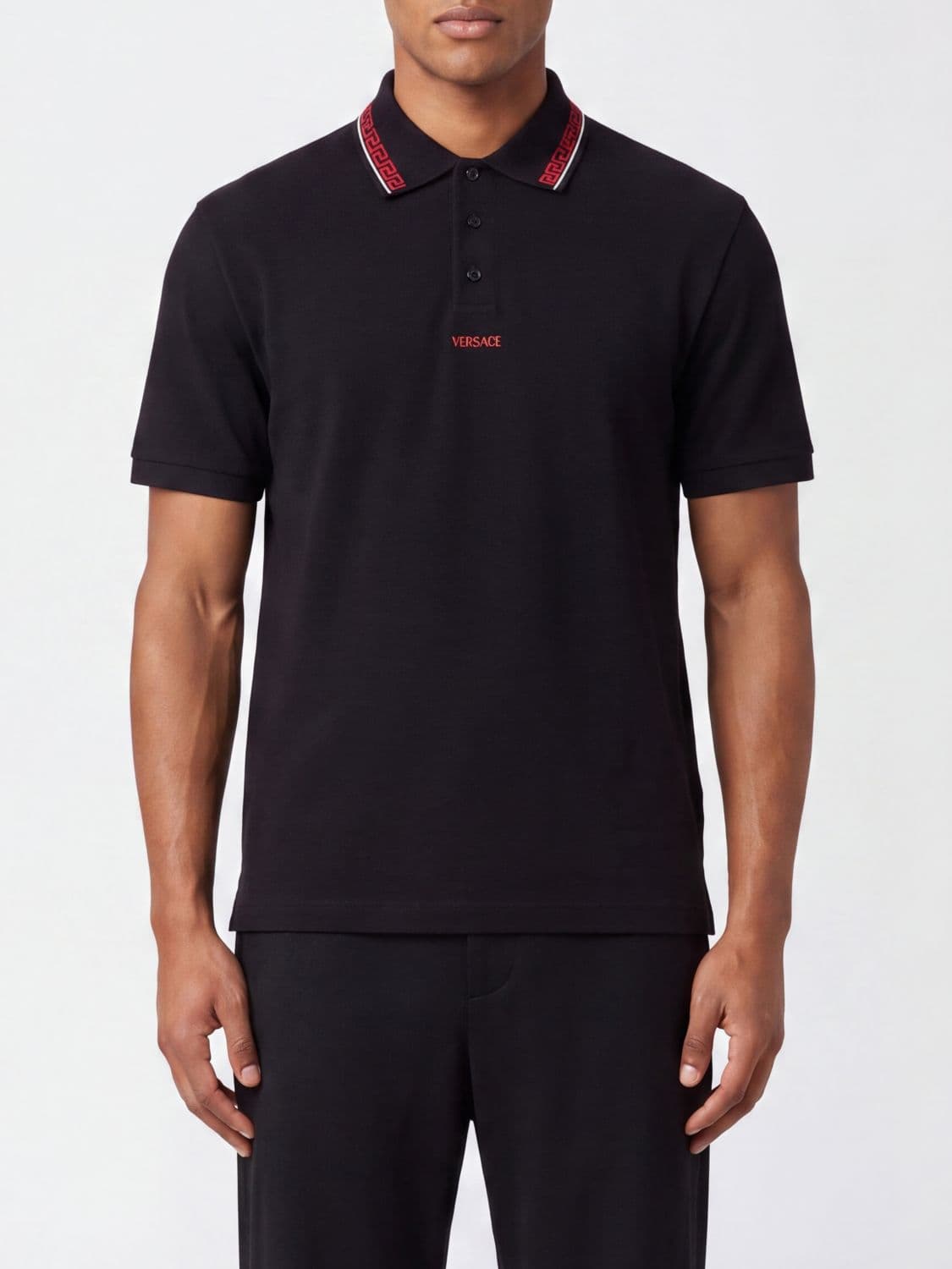 Versace Greca Pattern Cotton Polo Shirt with Contrast Embroidered Logo