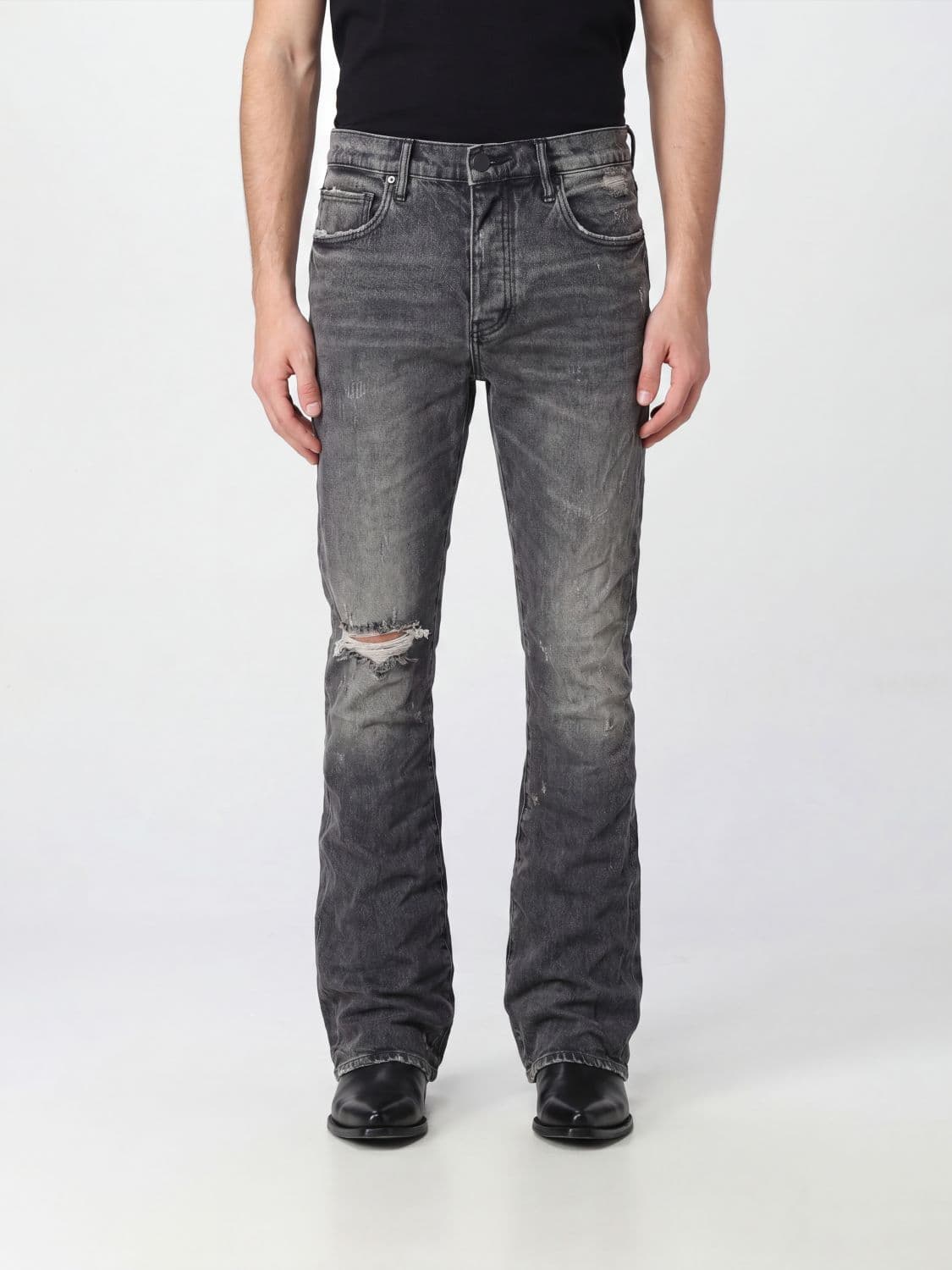 Purple P004 Mid-Rise Flared Jeans in Stretch Denim with Embroidery · 3