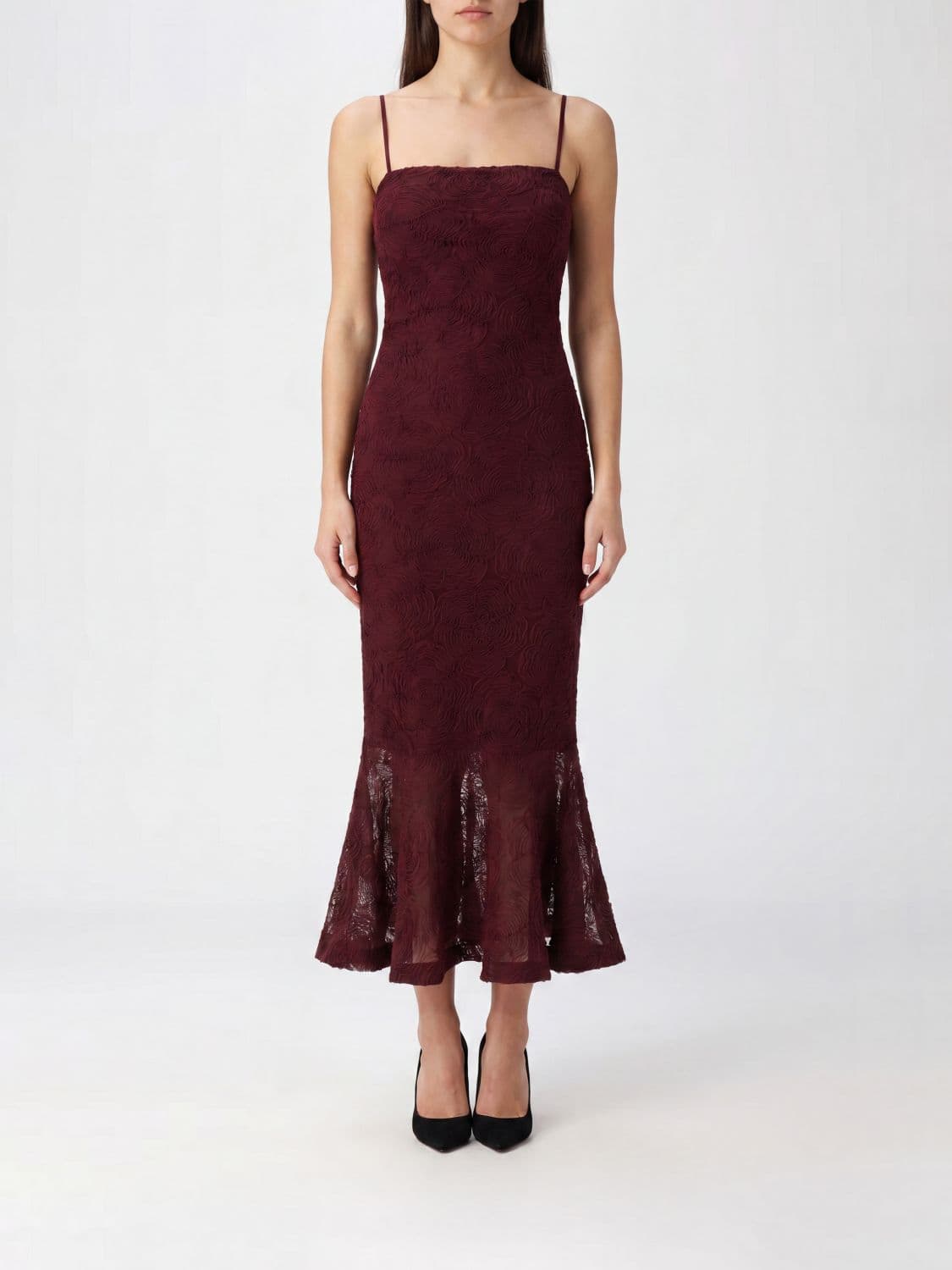 Rotate Flared Midi Cocktail Dress with Square Neck and Floral Pattern