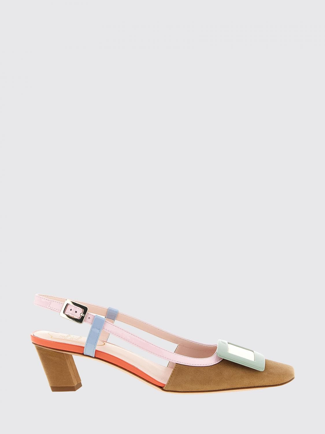 Roger Vivier Belle Vivier Bicolor Leather Slingback Pumps with Square Toe