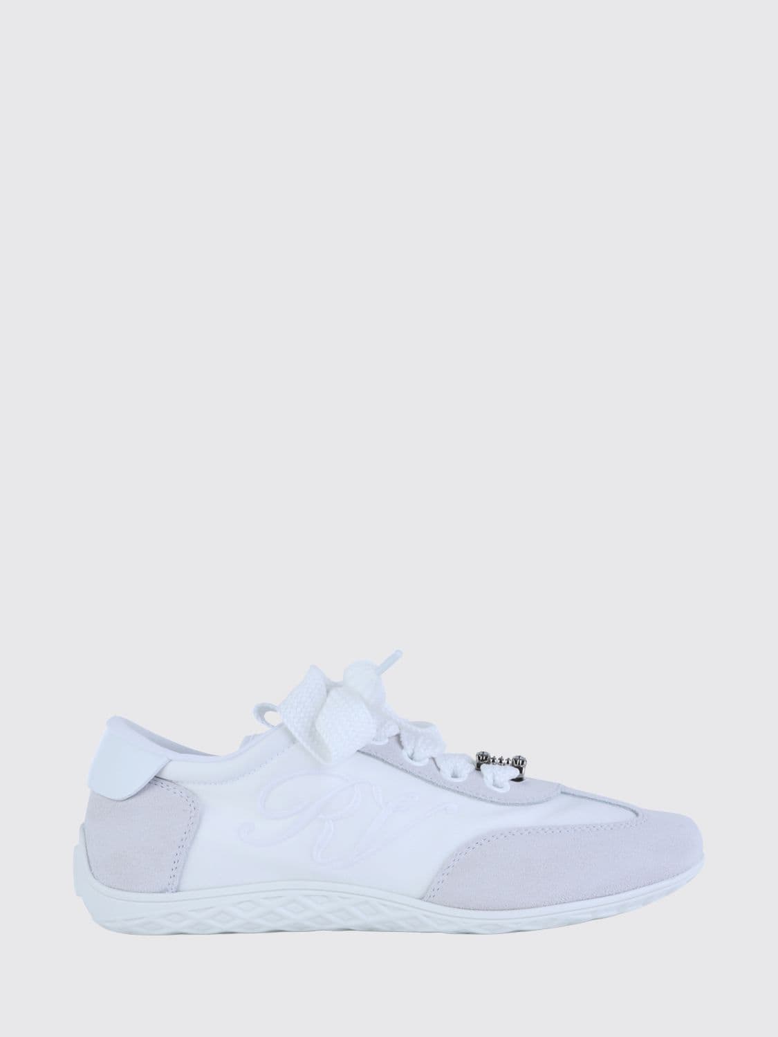 Roger Vivier Viv Low Leather and Fabric Sneakers with Jewel Buckle · 39