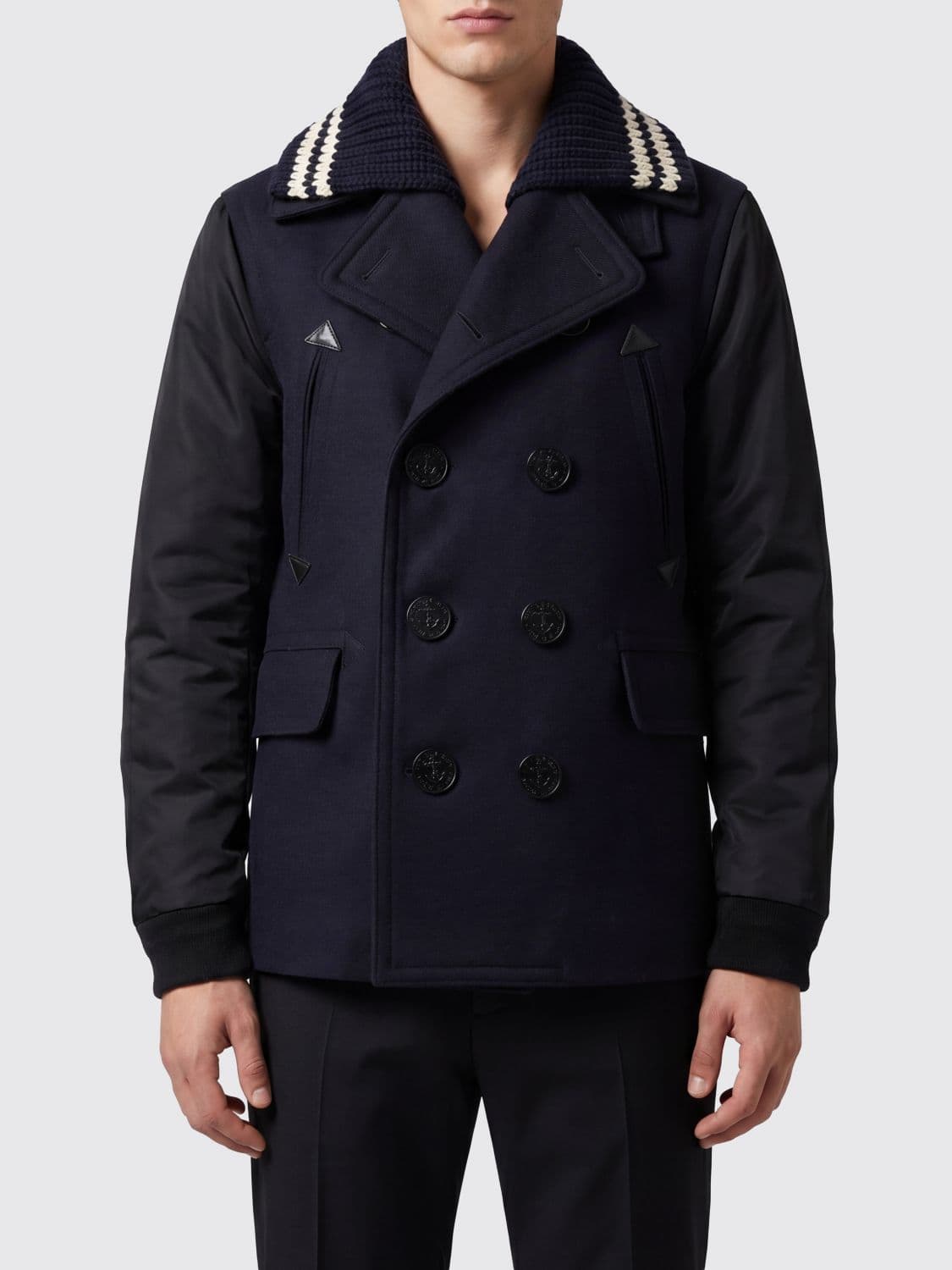 Dsquared2 Double-Breasted Wool Blend Peacoat with Ribbed Lapel Collar