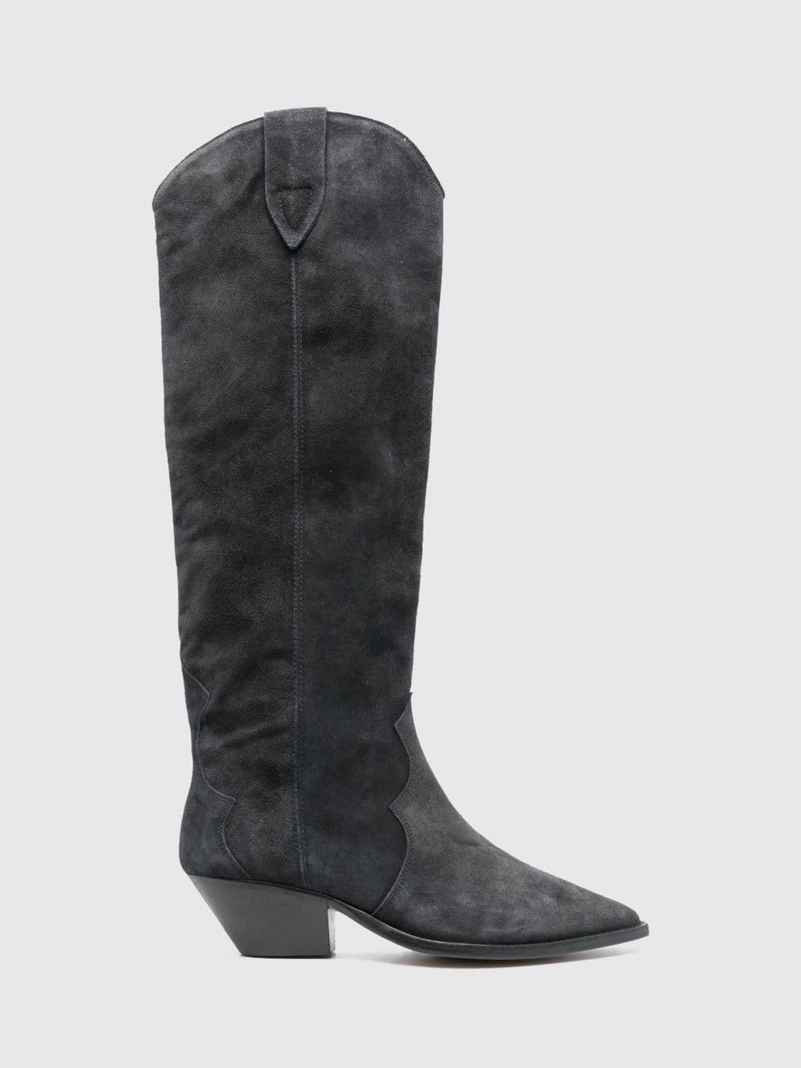Isabel Marant Denvee Knee-High Suede Western Boots with Low Heel