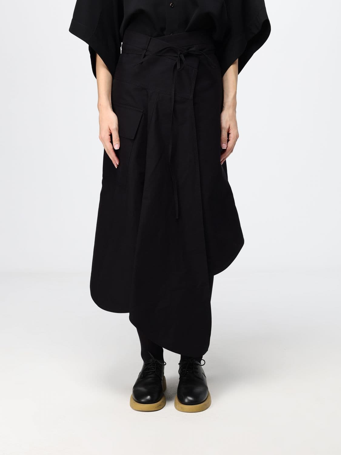 Bottega Veneta Asymmetrical Cotton Cargo Midi Skirt with Wrap Design