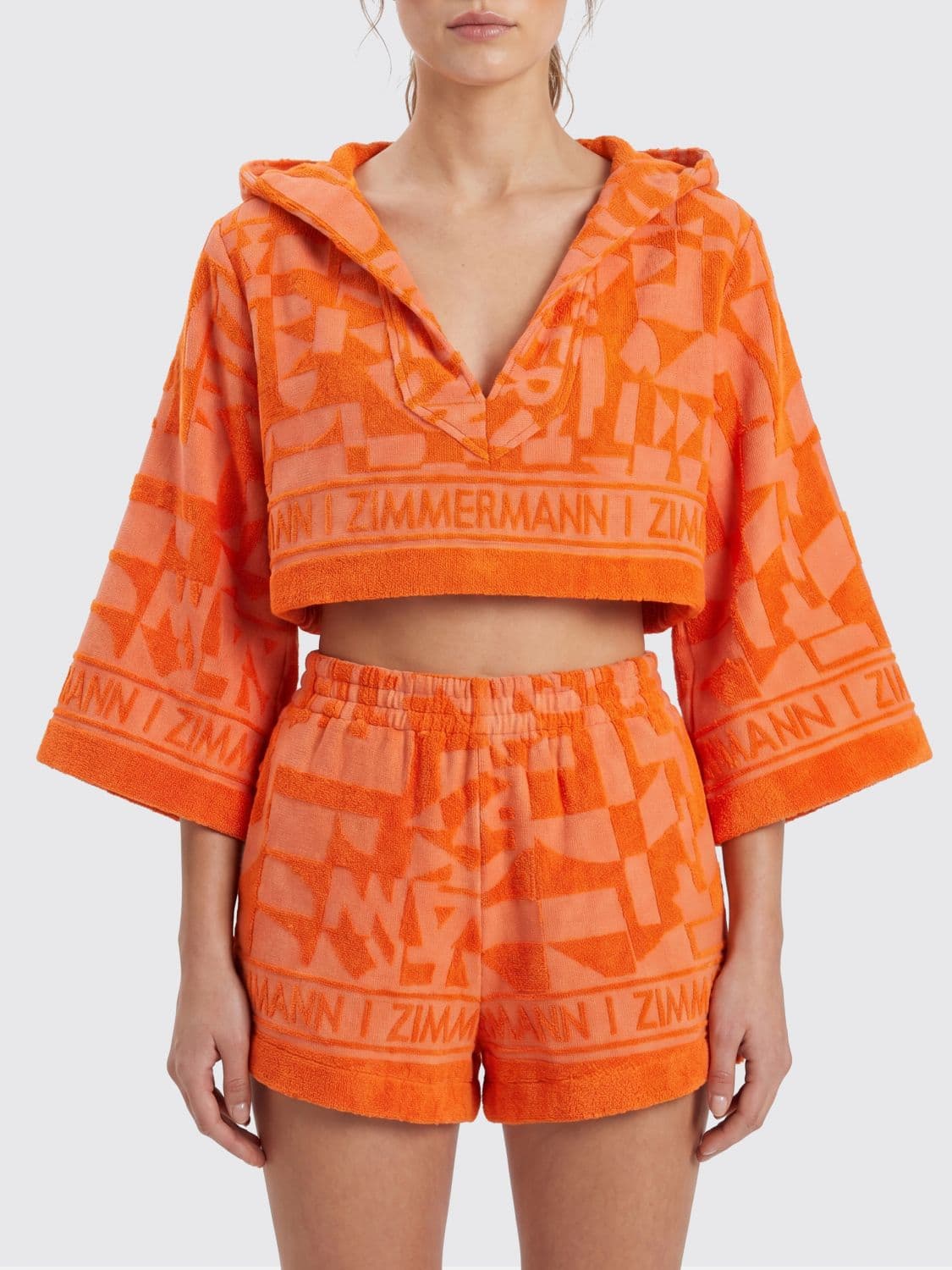 Zimmermann Solstice Long-Sleeved Cropped Cotton Hooded Top