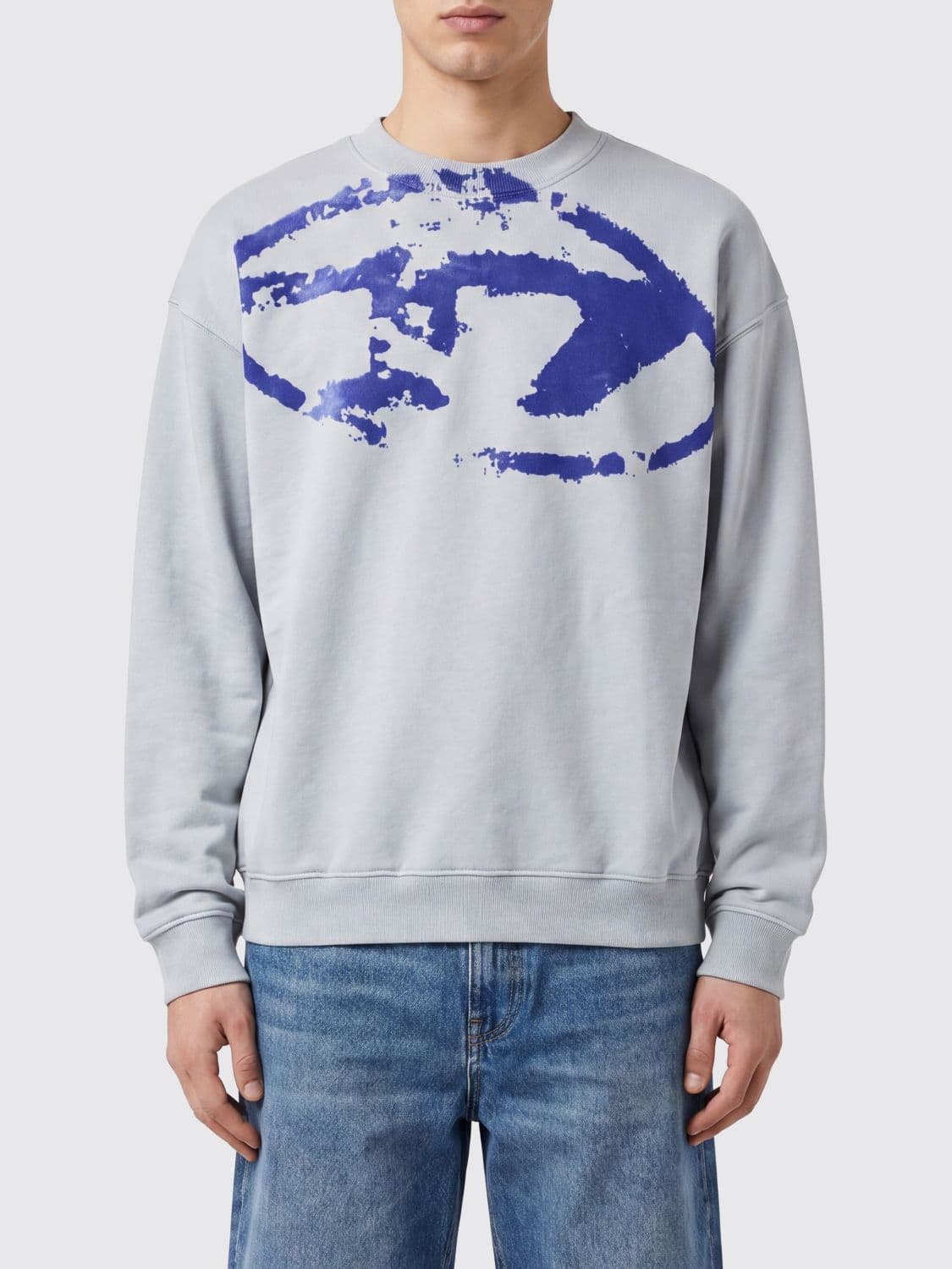 Diesel Crewneck Cotton Sweatshirt with Dust-Effect Oval D Logo