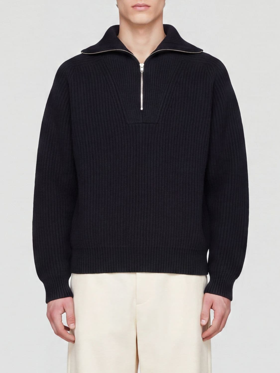 Jil Sander High Neck Half-Zip Jumper in Pure Wool