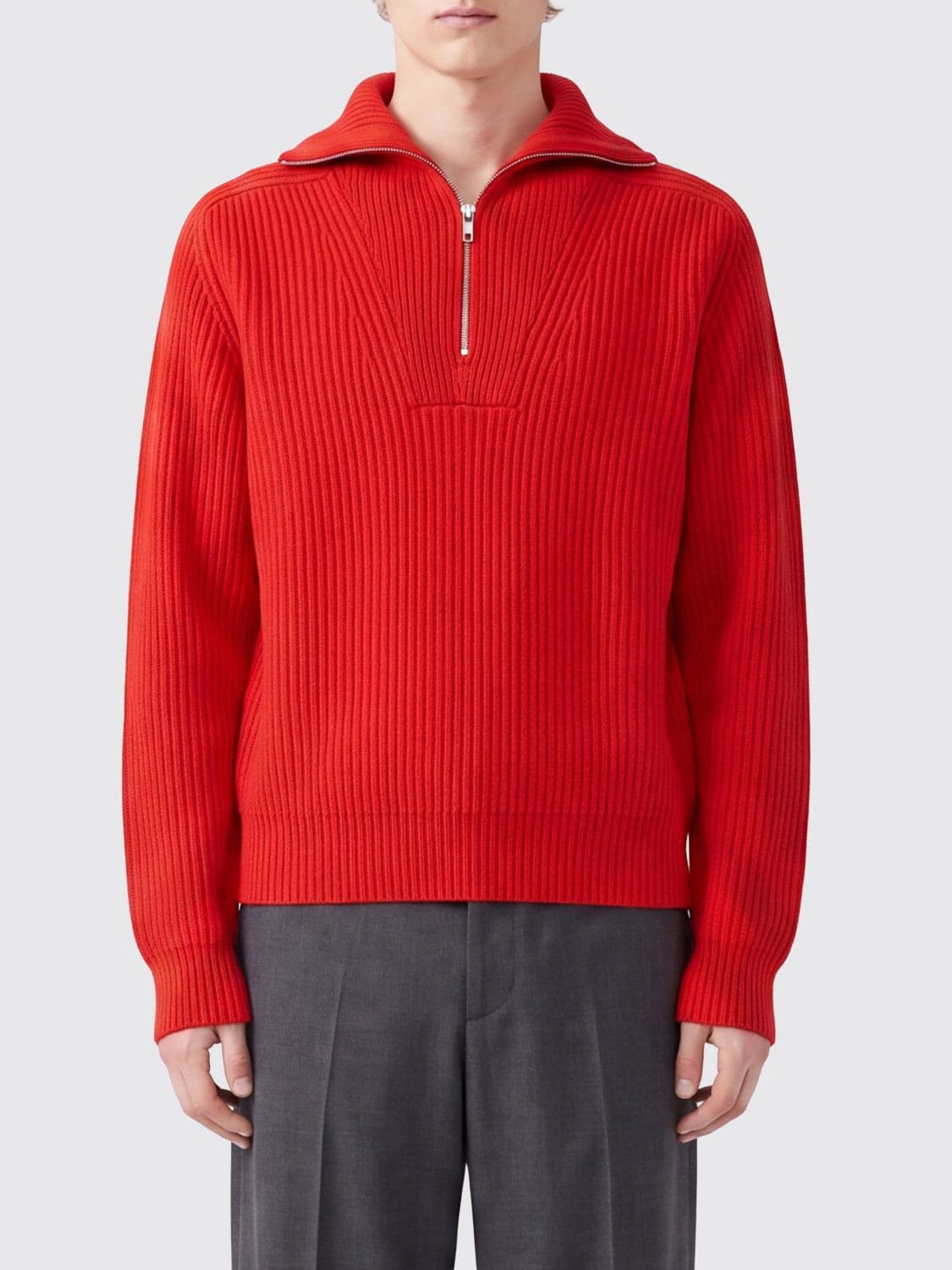 Jil Sander High Neck Half-Zip Jumper in Pure Wool