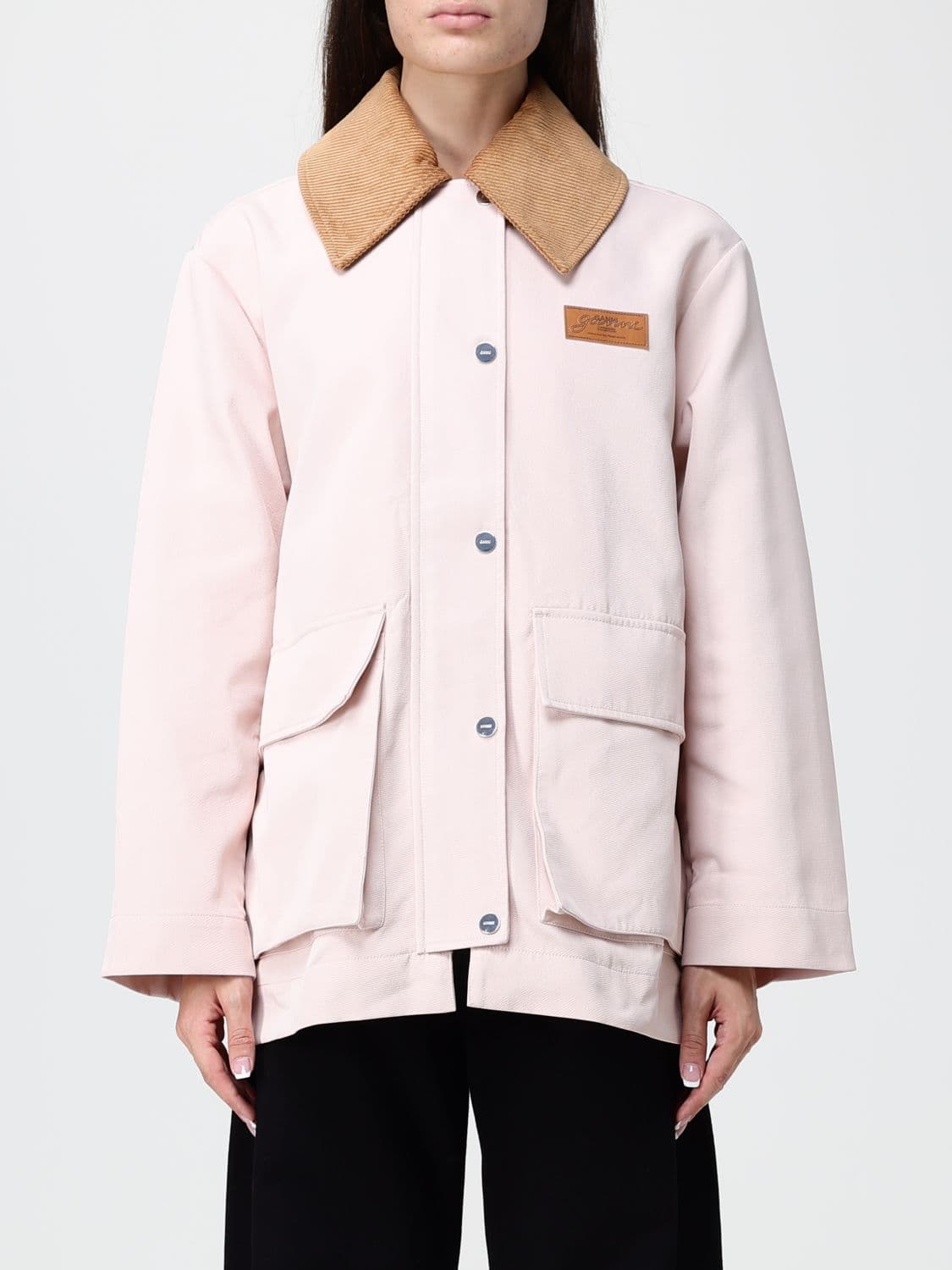 Ganni Recycled Polyethylene Shirt Jacket with Velvet Collar · XXS