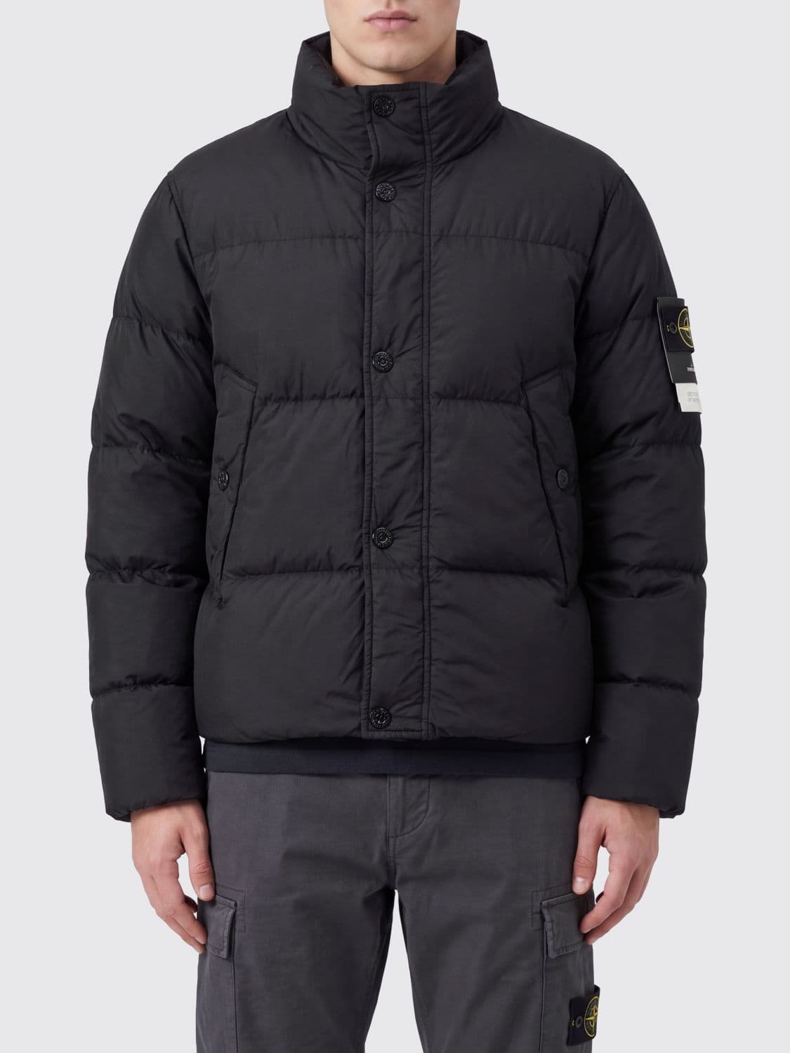 Stone Island Short Quilted Water-Repellent Nylon Down Jacket with Logo