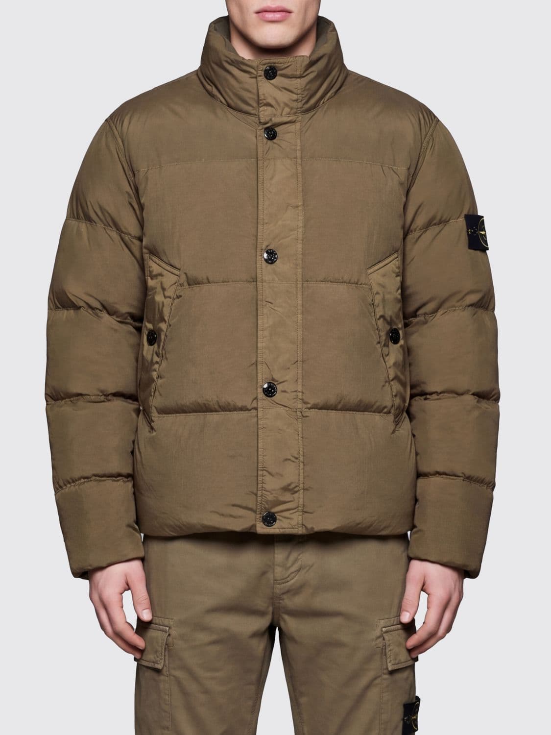 Stone Island Short Quilted Water-Repellent Nylon Down Jacket with Logo