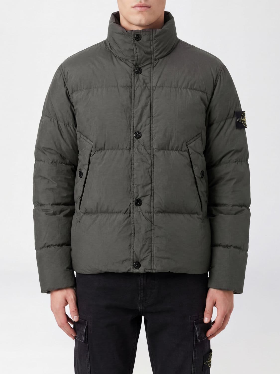 Stone Island Short Quilted Water-Repellent Nylon Down Jacket with Logo