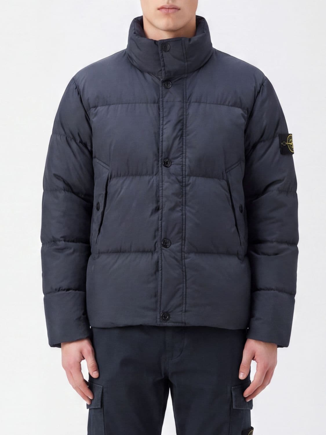 Stone Island Short Quilted Water-Repellent Nylon Down Jacket with Logo
