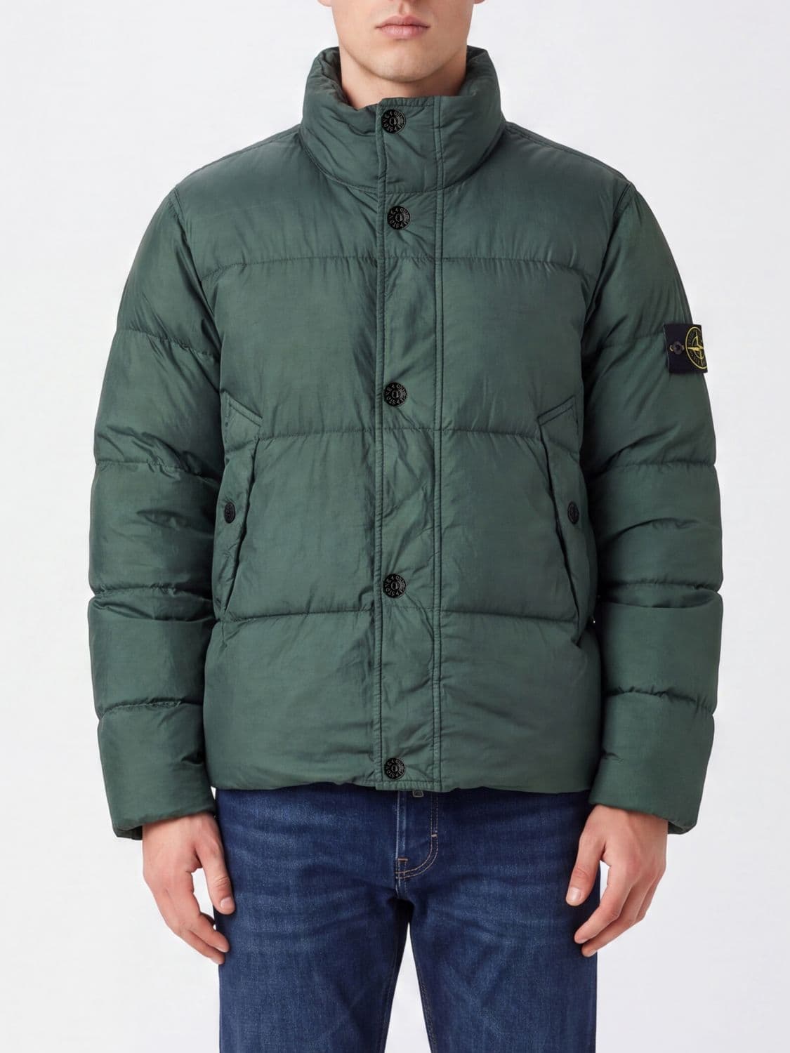 Stone Island Short Quilted Water-Repellent Nylon Down Jacket with Logo