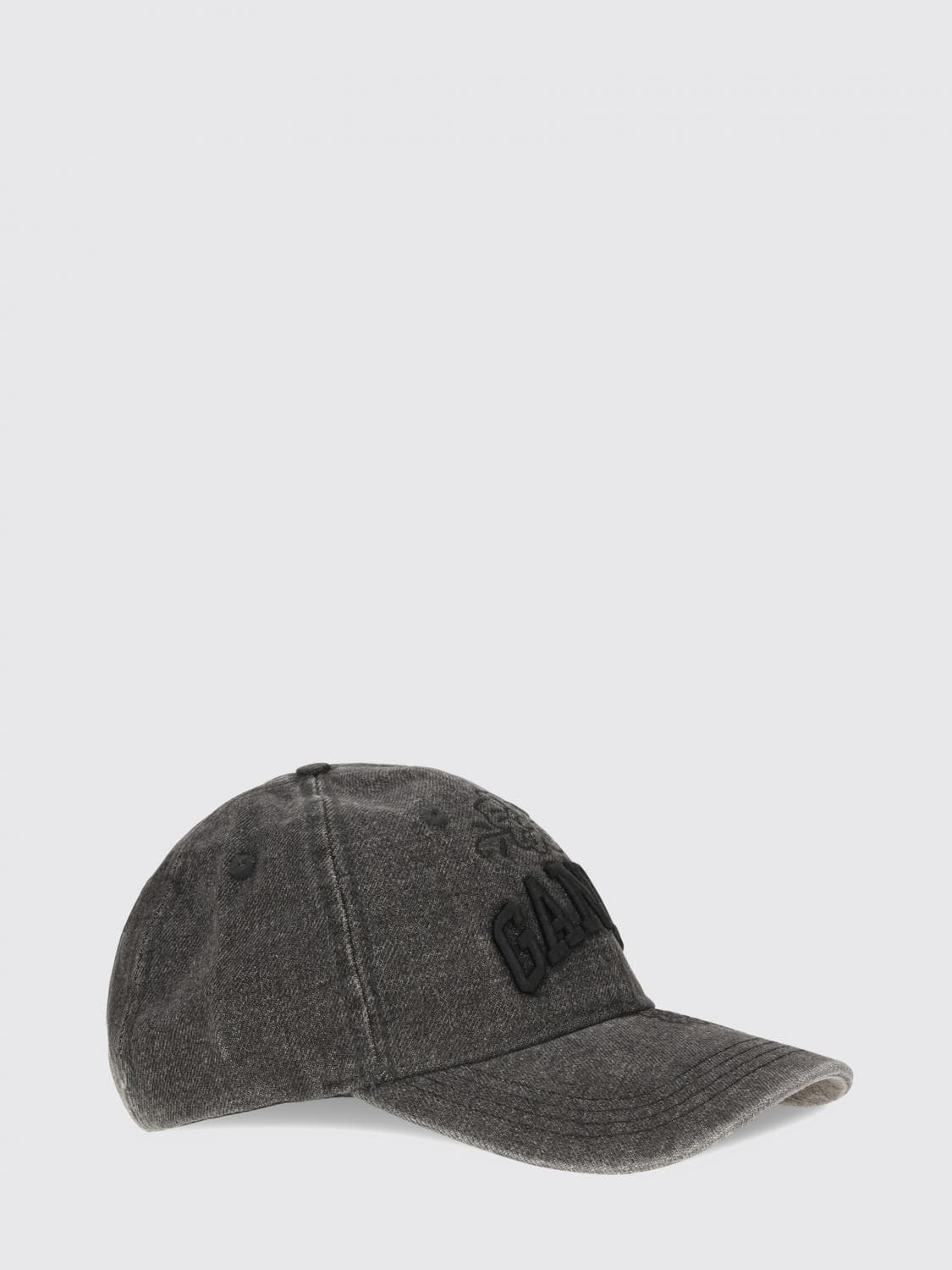 Ganni Denim Baseball Cap with Floral Embroidery and Logo · OS