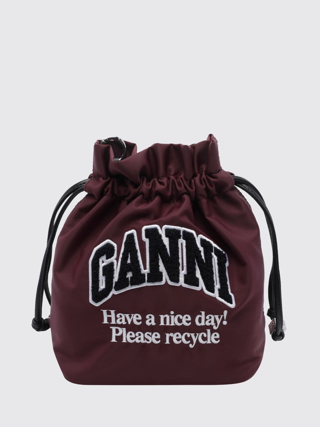Ganni Mini Nylon Drawstring Bag with Logo Patch · OS