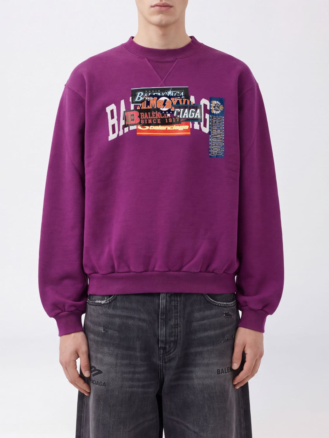 Balenciaga Graphic Print Cotton Crewneck Sweatshirt with Dropped Shoulders