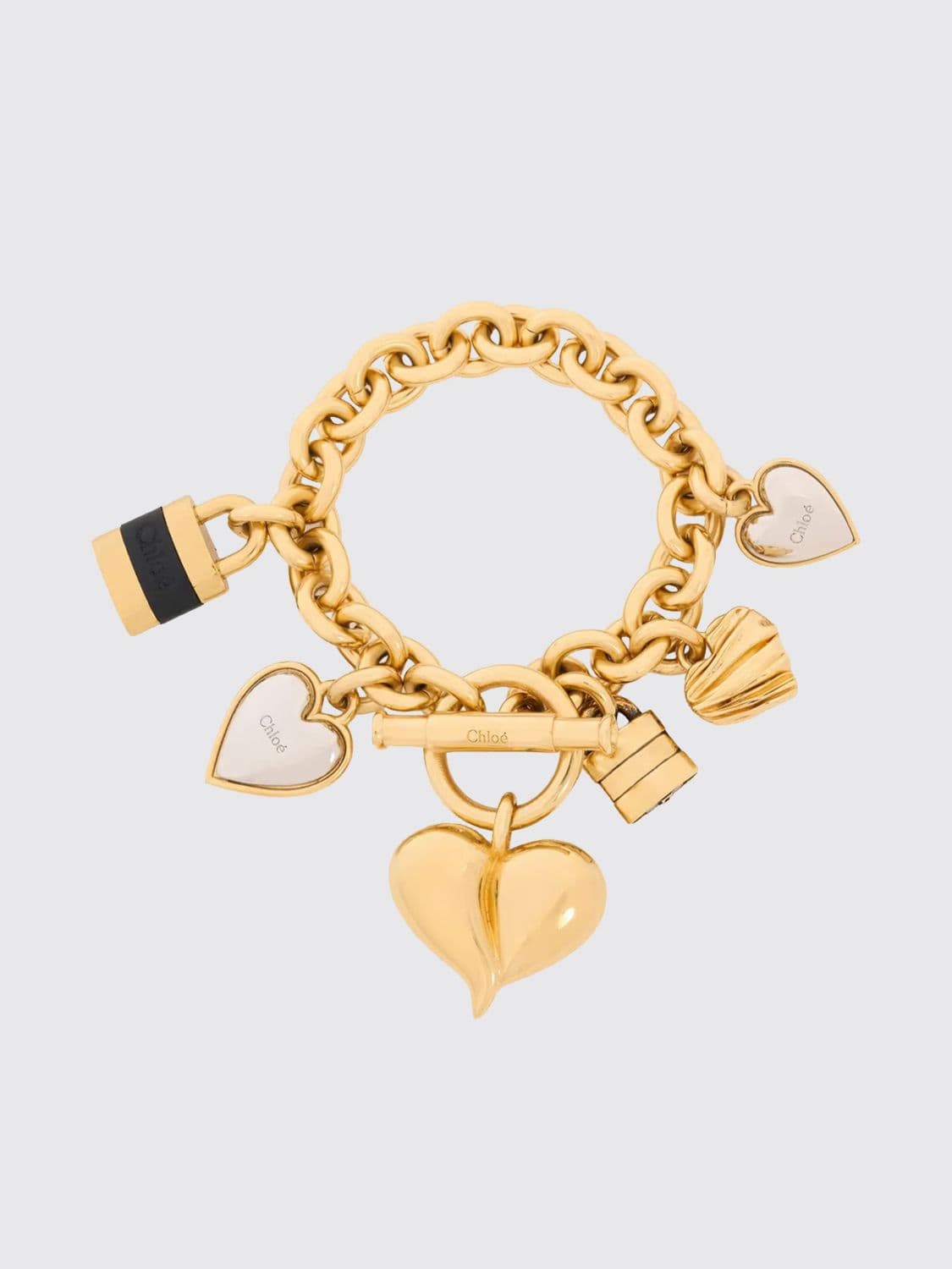 Chloé Gold-Tone Brass Chain Bracelet with Heart-Shaped Charm · OS