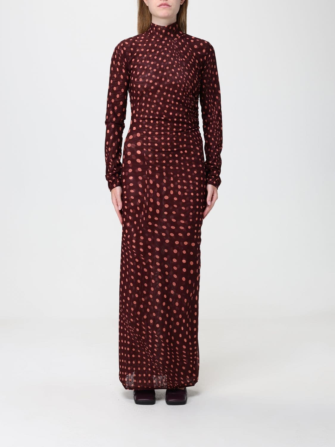 Stella Mccartney Polka-Dot Jersey Turtleneck Long Sheath Dress