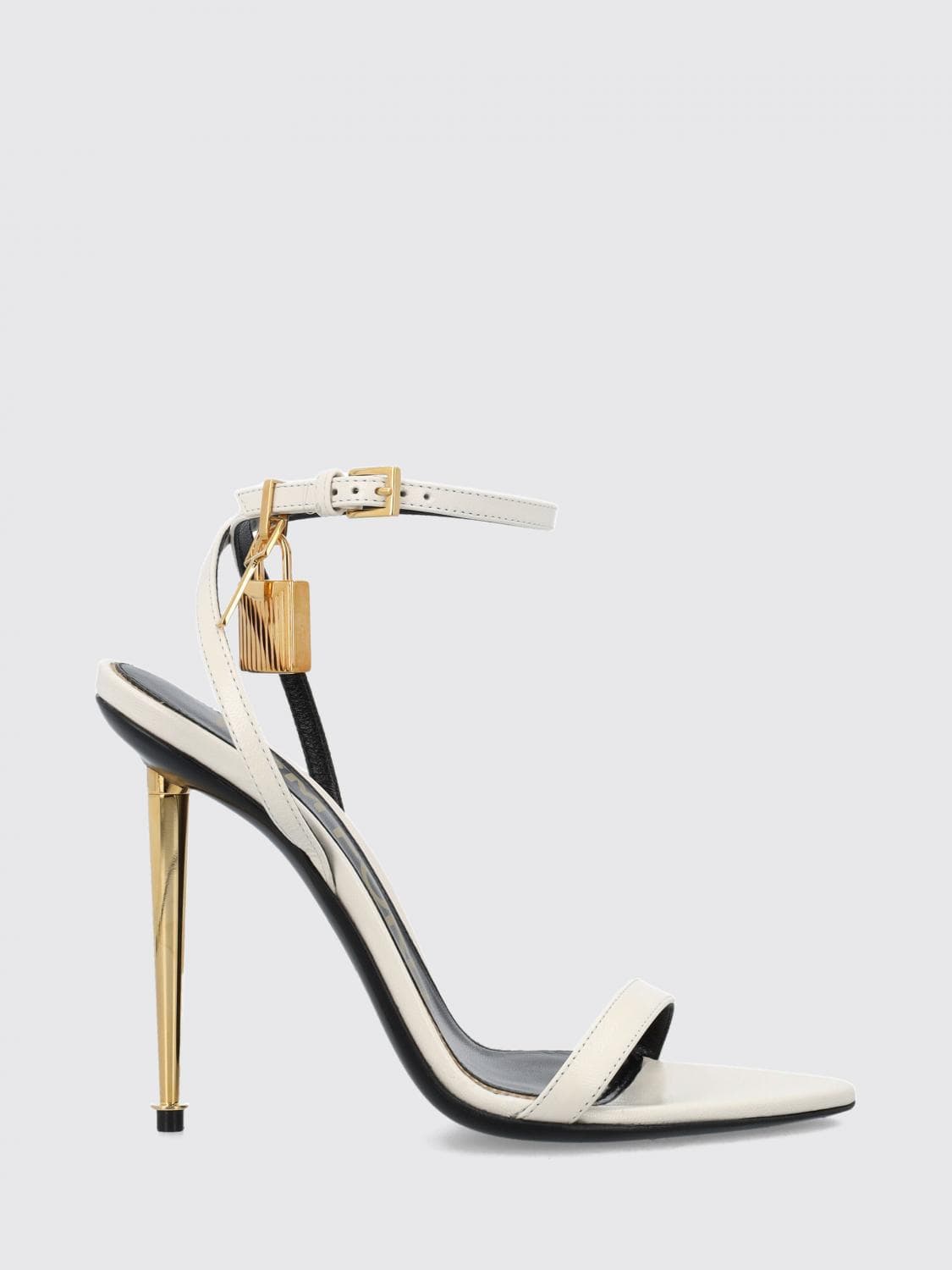 Tom Ford Padlock Leather Sandals with Stiletto Heel and Ankle Strap