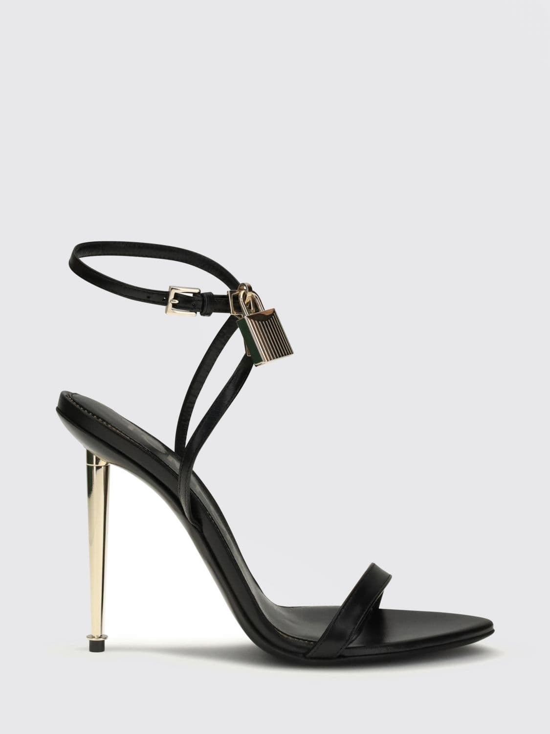 Tom Ford Padlock Leather Sandals with Stiletto Heel and Ankle Strap