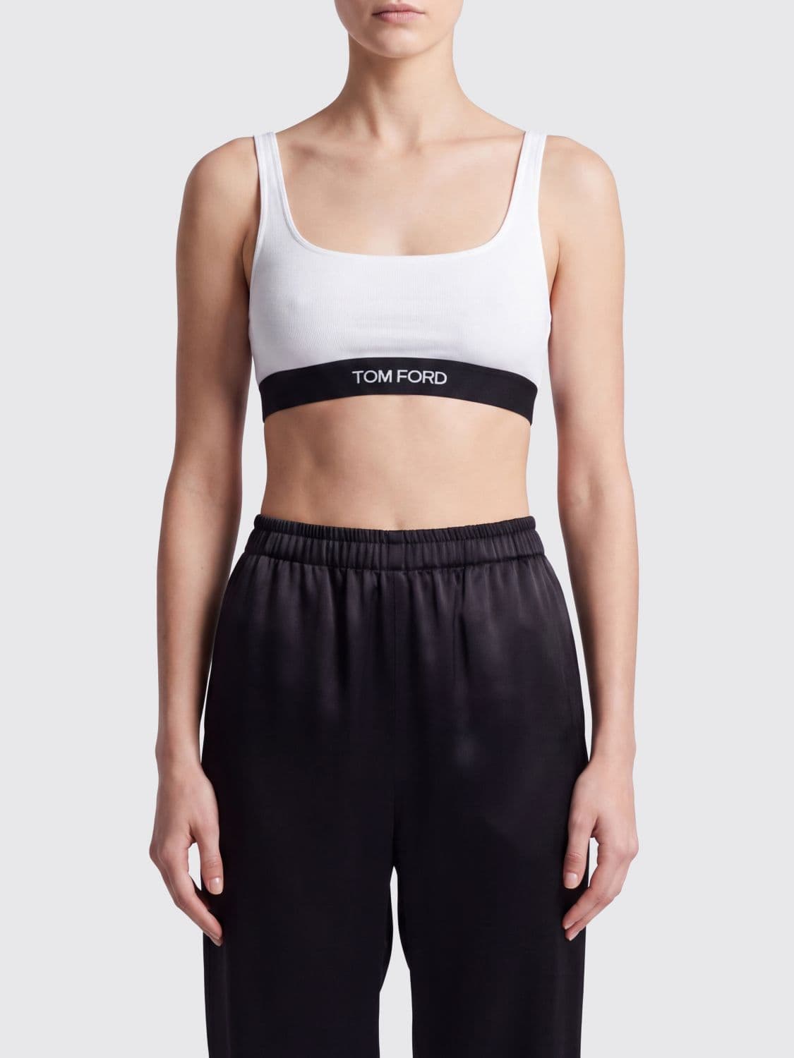 Tom Ford Cropped Modal Bralette Top with Contrast Logo Band