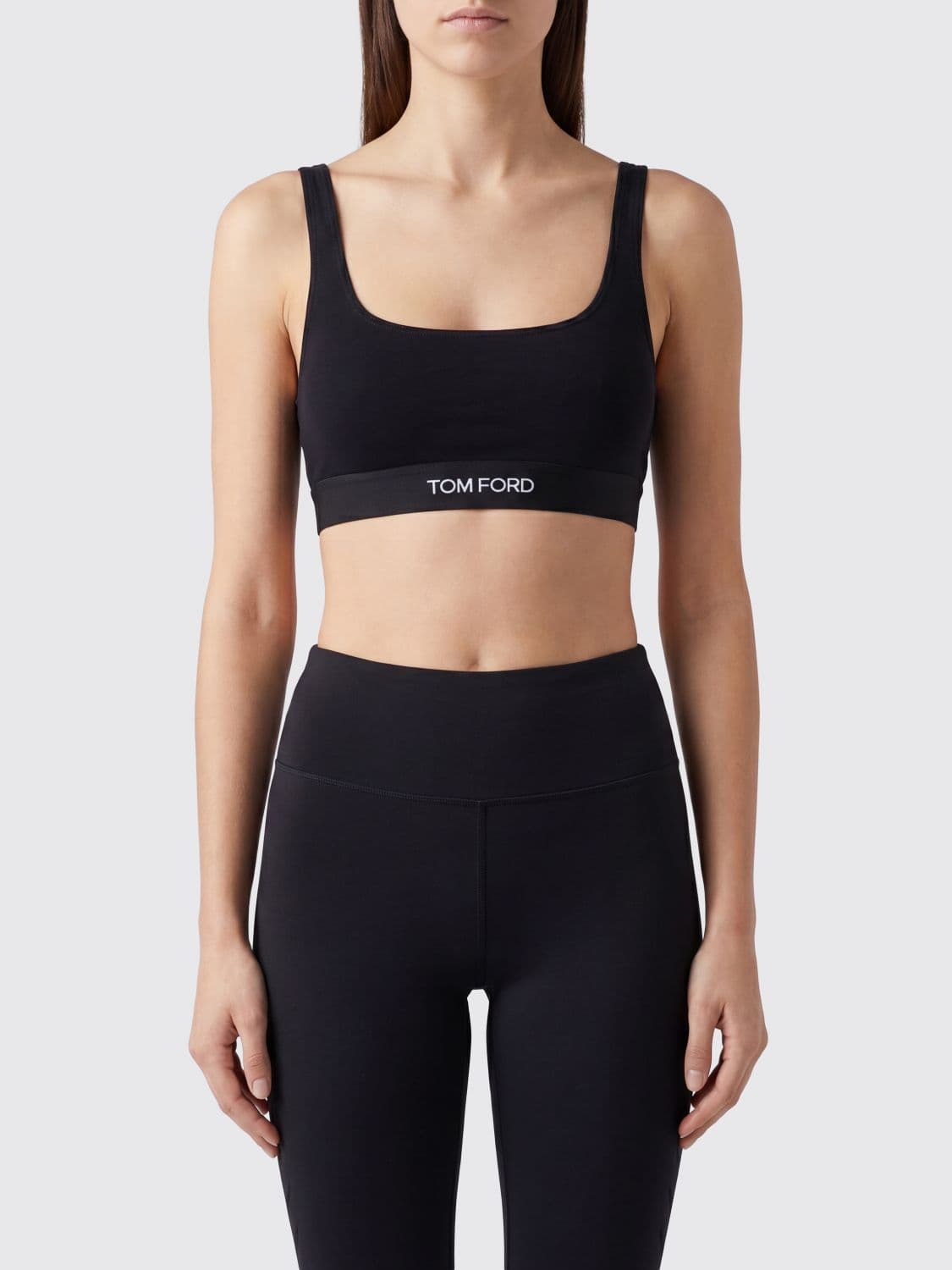 Tom Ford Cropped Modal Bralette Top with Contrast Logo Band