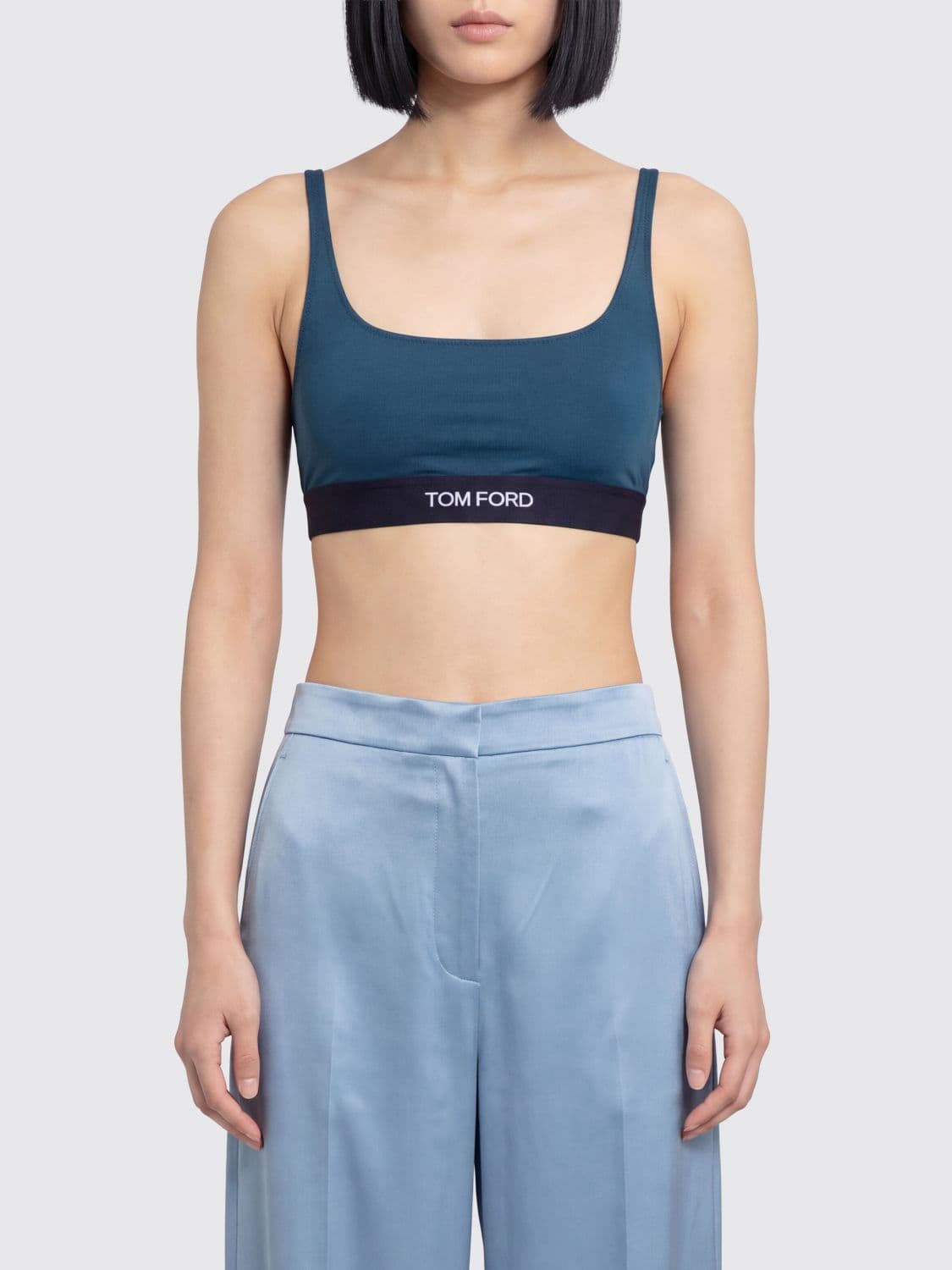 Tom Ford Cropped Modal Bralette Top with Contrast Logo Band