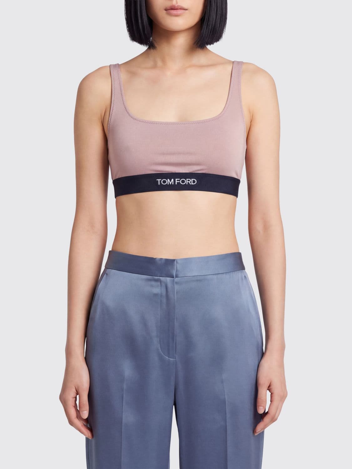 Tom Ford Cropped Modal Bralette Top with Contrast Logo Band