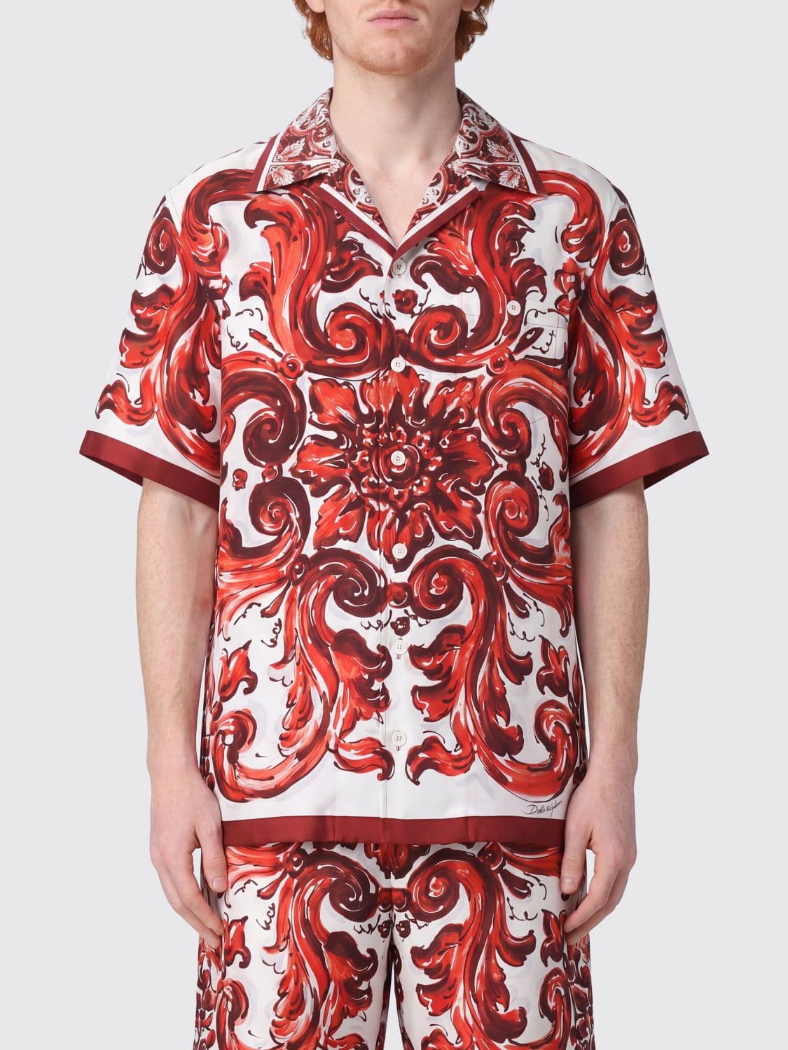 Dolce & Gabbana Majolica Print Short-Sleeved Silk Bowling Shirt