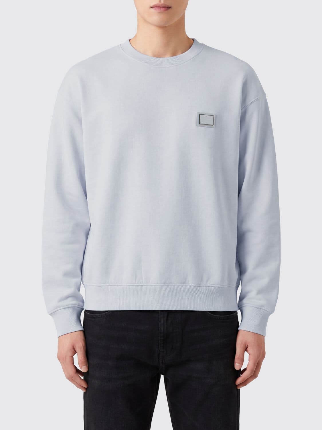 Dolce & Gabbana Cotton Crewneck Sweatshirt with Tonal Logo and Dropped Shoulders