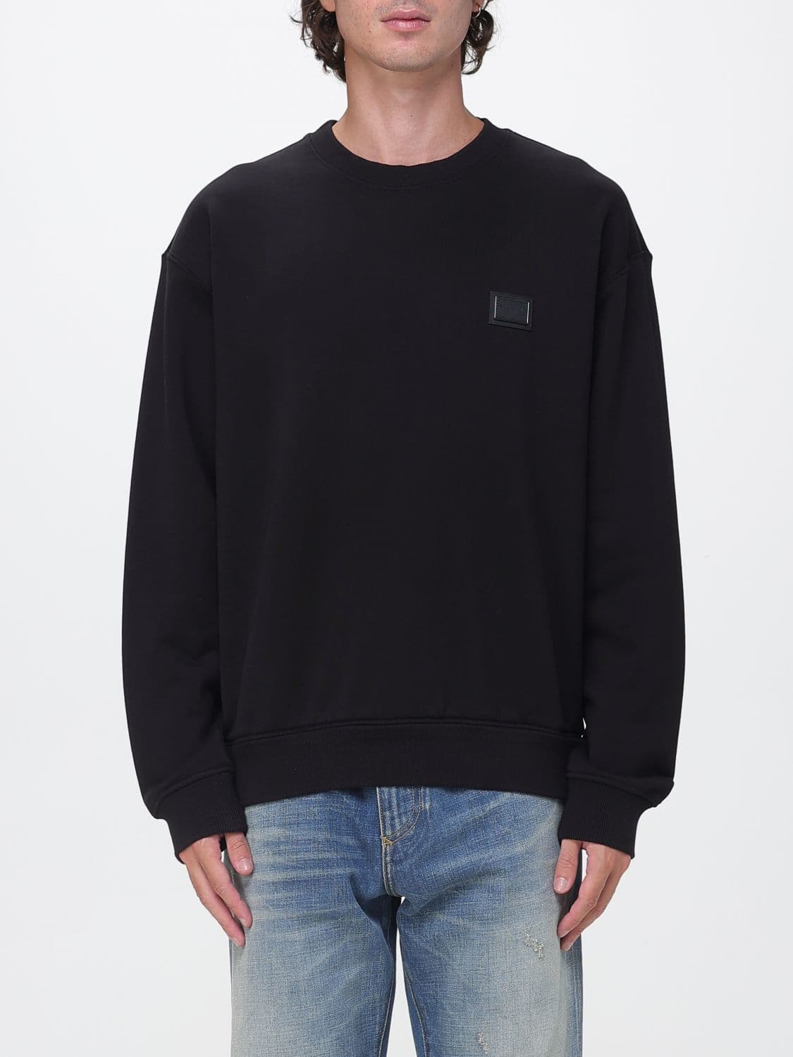 Dolce & Gabbana Cotton Crewneck Sweatshirt with Tonal Logo and Dropped Shoulders