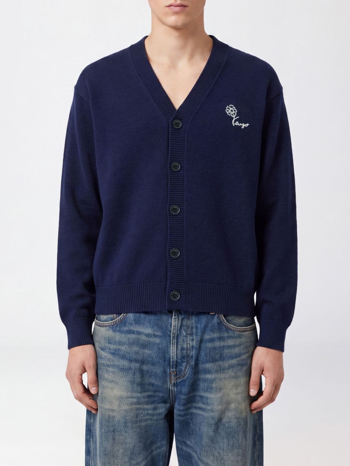 Kenzo Floral Wool and Cotton-Blend V-Neck Cardigan