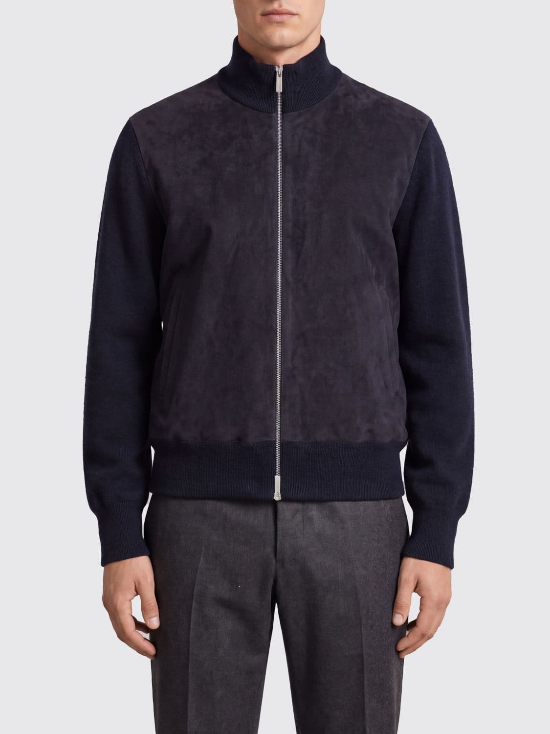 Ferragamo Pure Wool Bomber Jacket with Turtleneck Collar and Zip Closure