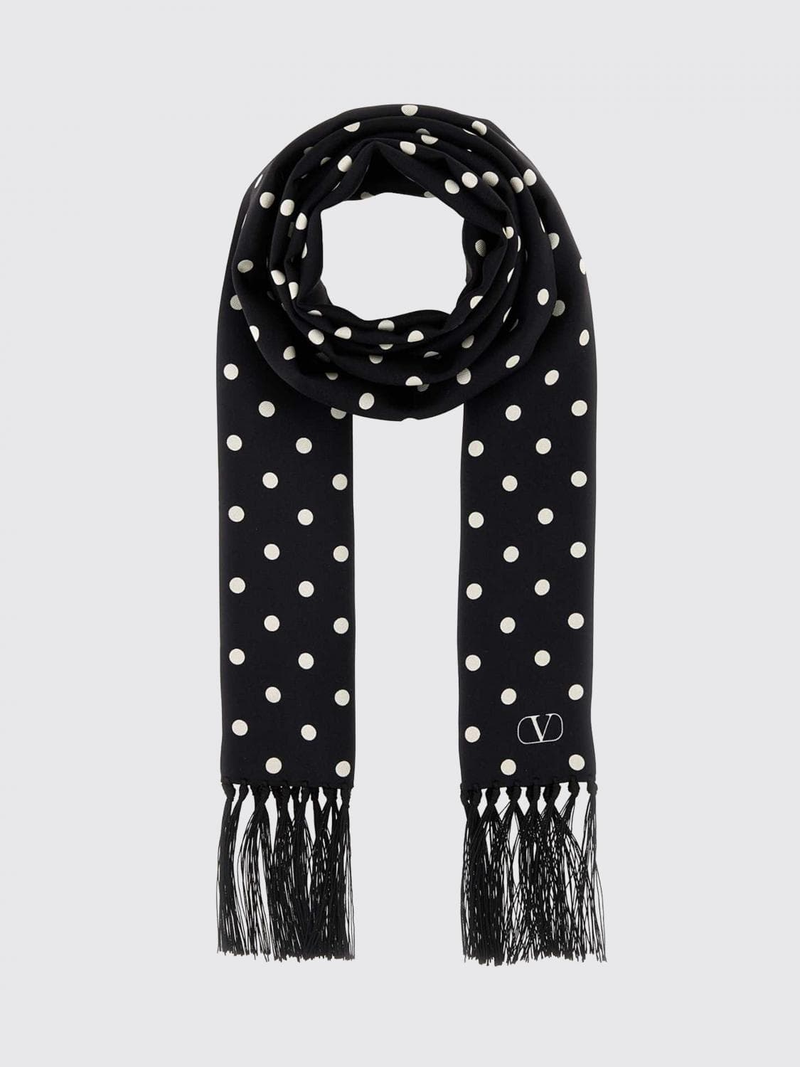 Valentino Garavani VLogo Monogram Polka Dot Cotton Scarf with Fringed Edges · OS