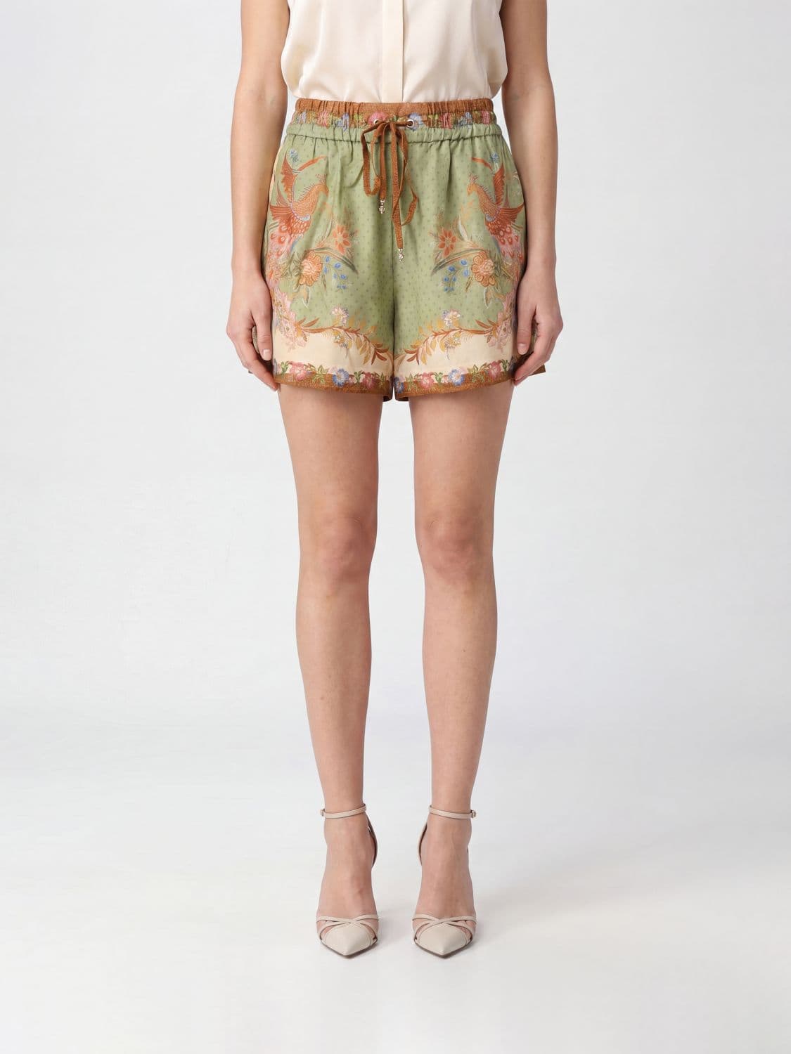 Zimmermann Wide-Leg Silk Shorts with Graphic Print and Drawstring Waist