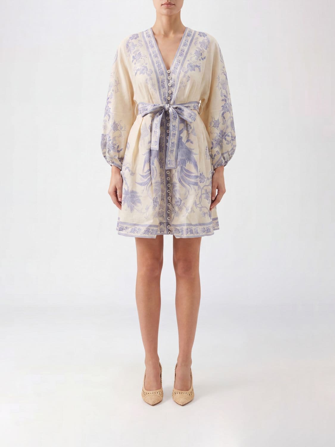 Zimmermann Floral-Print Linen Mini Tunic with Balloon Sleeves · 2