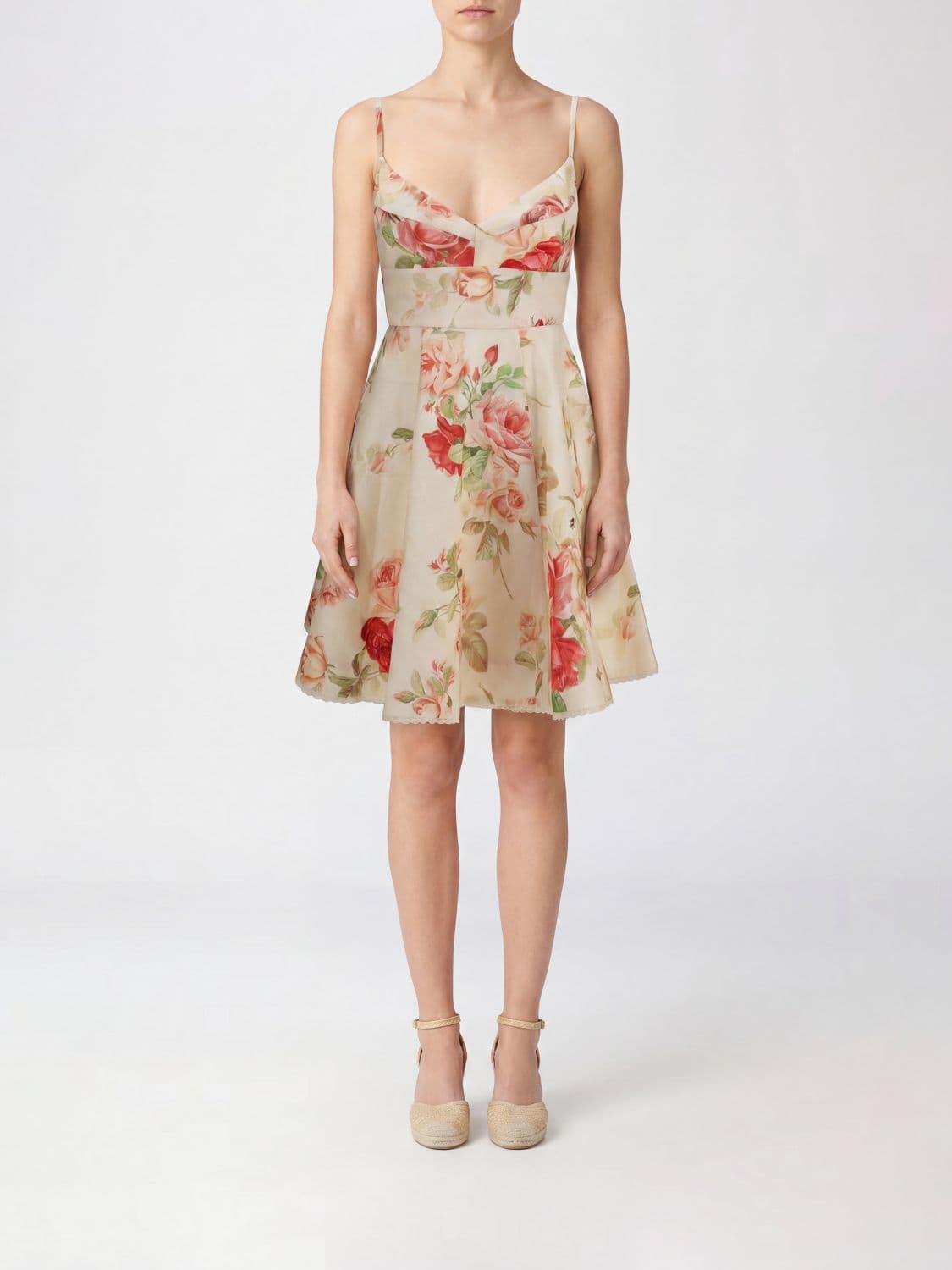 Zimmermann Roselight Floral Linen Minidress with Thin Straps and High Waist · 2