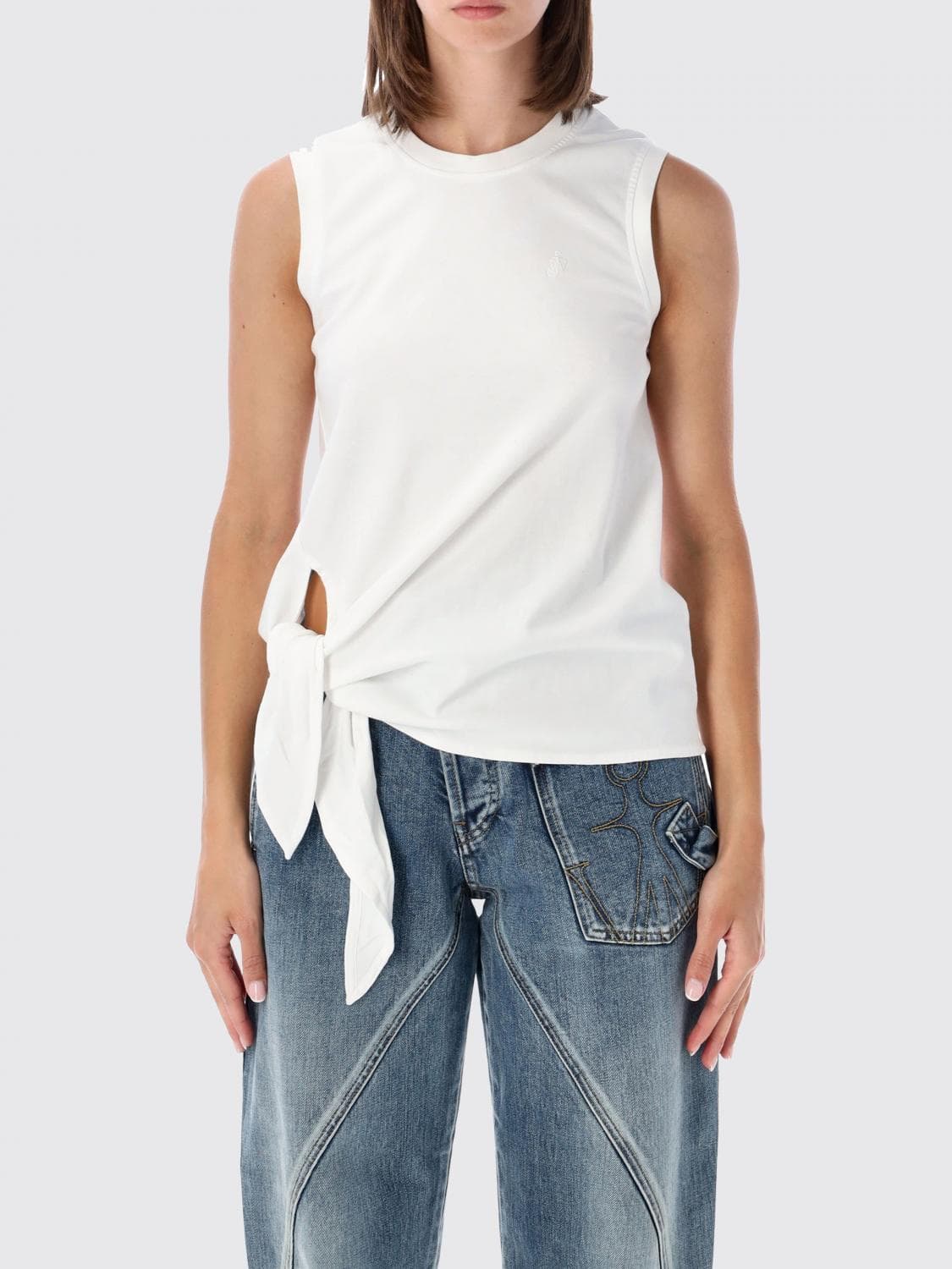 Jw Anderson Sleeveless Asymmetrical Cotton Top with Tie Details