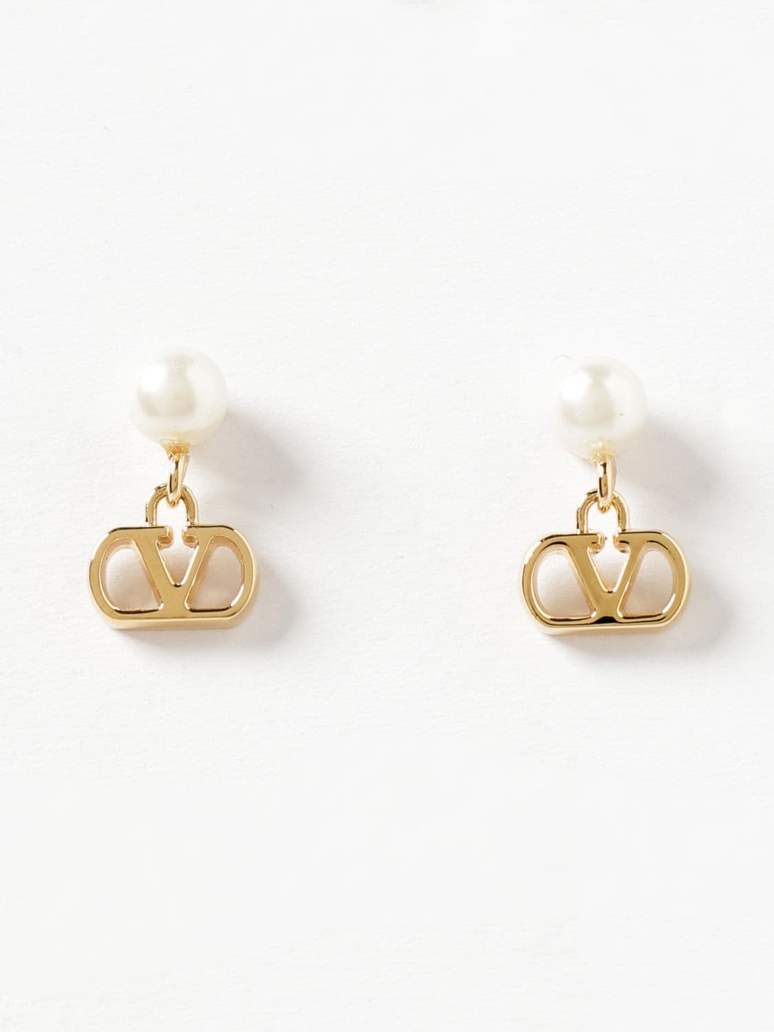 Valentino Garavani Gold-Tone Metal Earrings with Pearls and VLogo · OS