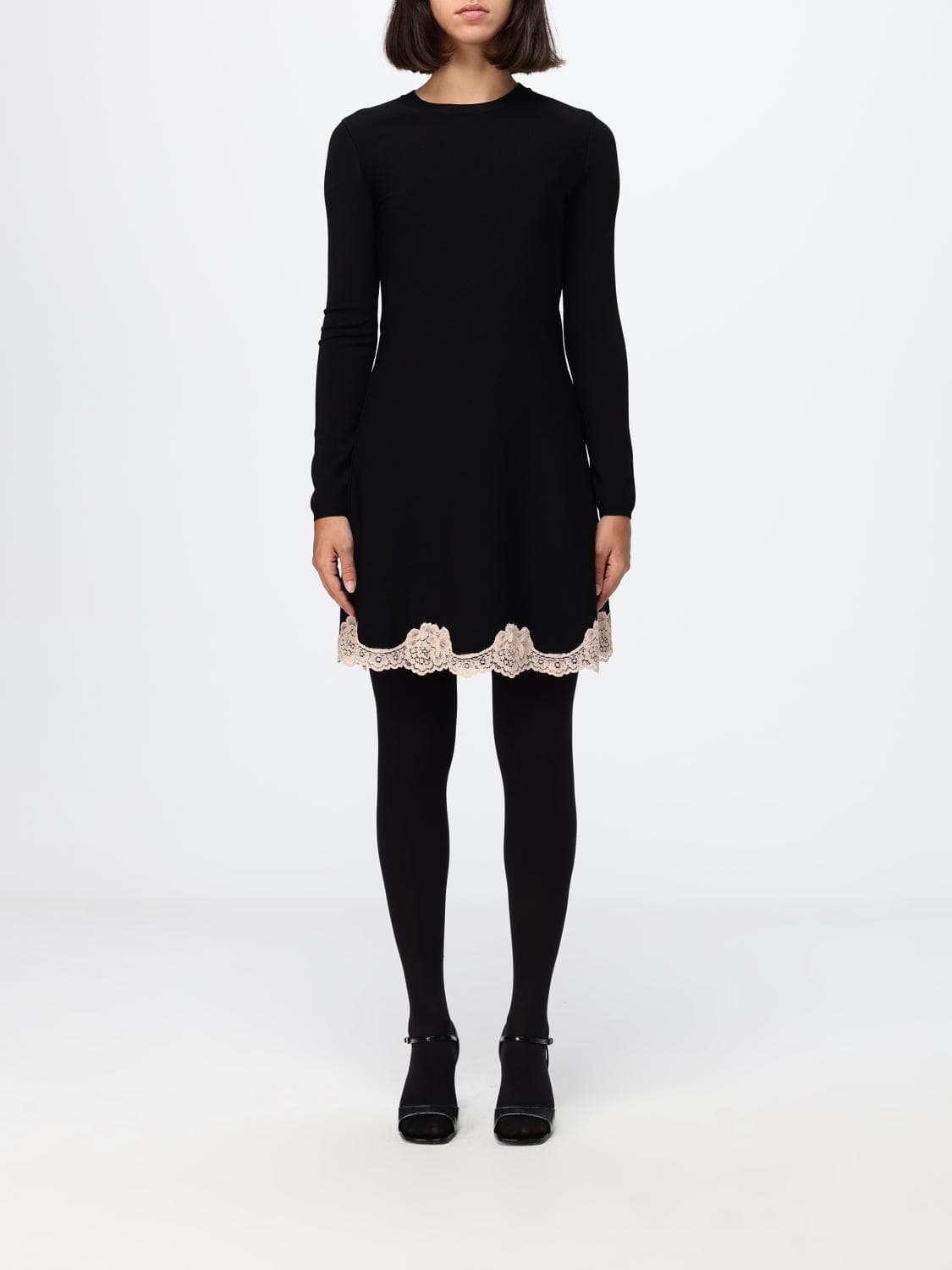 Valentino Garavani Crêpe Sheath Mini Dress with Lace Inserts